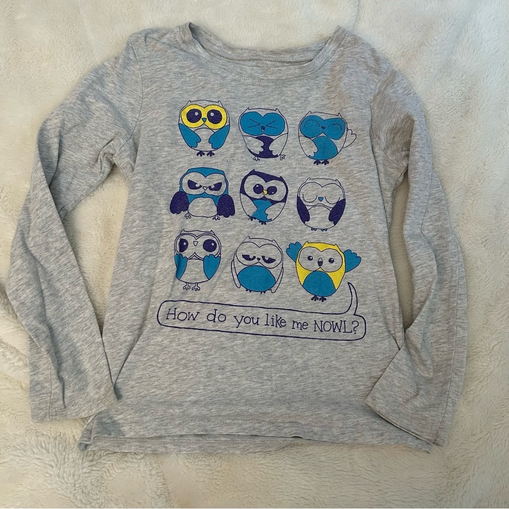 Size 8 GIRLS “how do you like me nowl” Owl Shirt A5